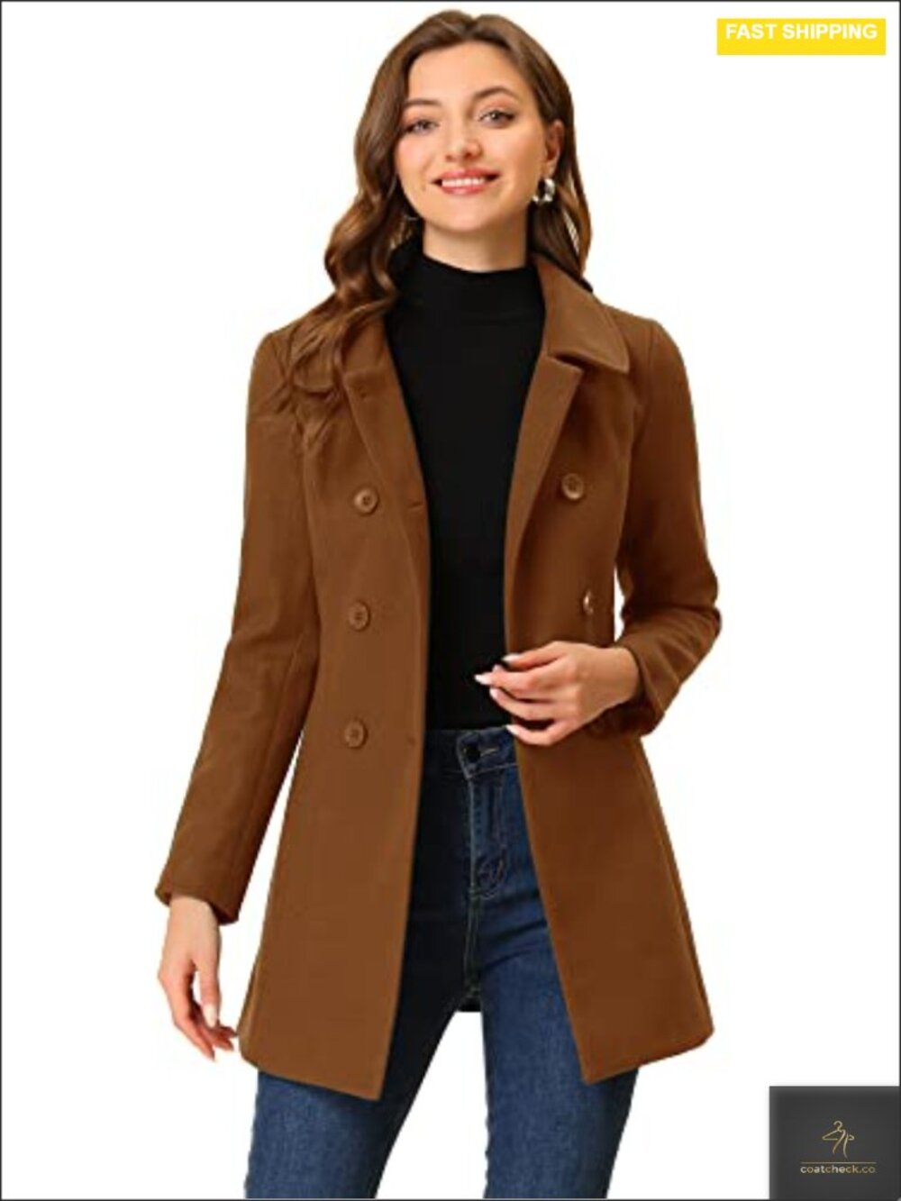 Women's Peter Pan Collar Double Breasted Winter Pea Coat Trench Overcoat